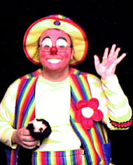 Raynbow the clown and his spring puppet friend, Mr. Kitty