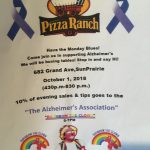 Pizza Ranch notice - Alzheimer's fundraiser with Raynbow