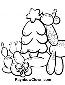 A Christmas gift - free coloring sheet of balloon animals decorating their Christmas tree