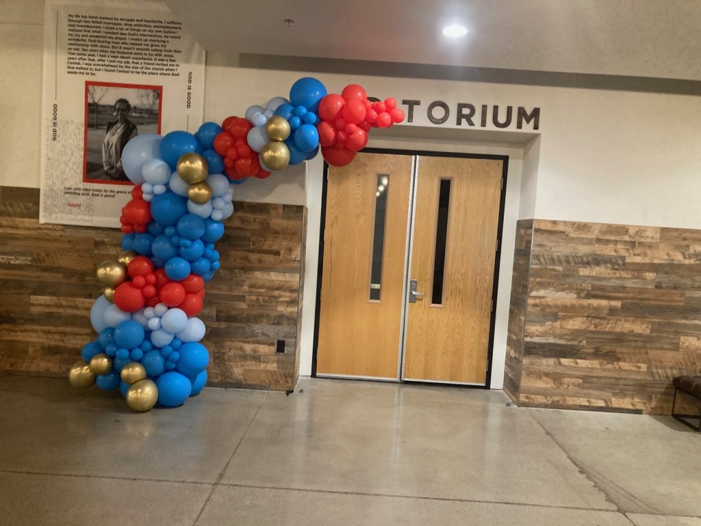 Balloon arch outside the auditorium at Central Church