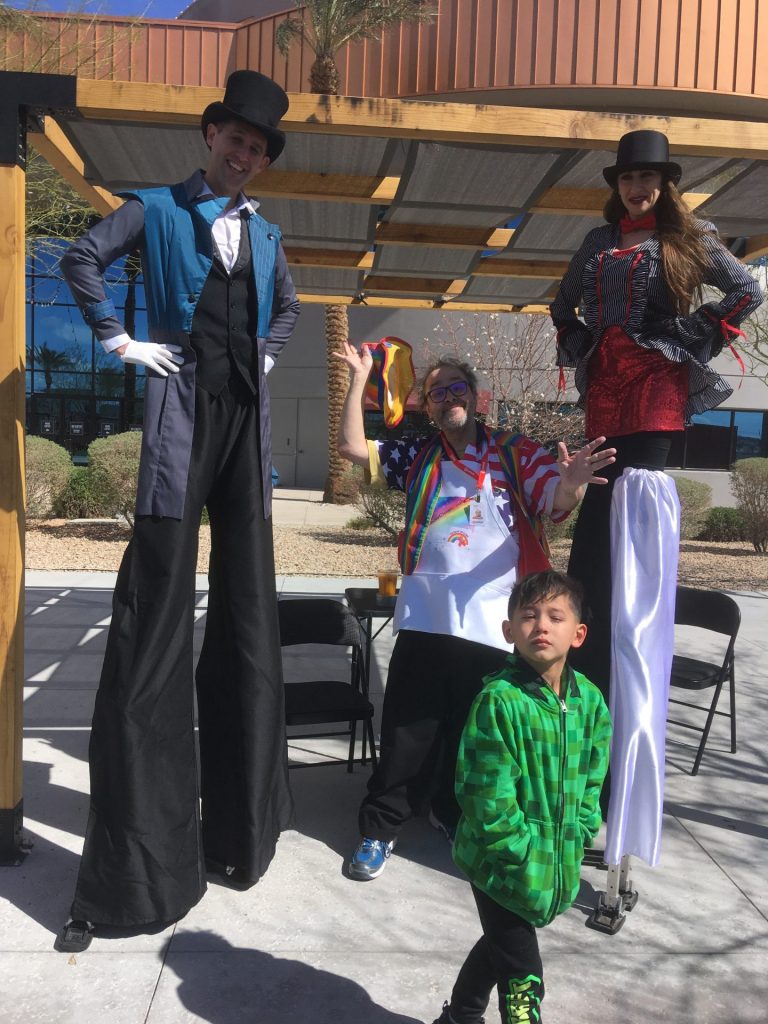 Stilt walkers with Raynbow at the Spring Jamboree 2022 day 2
