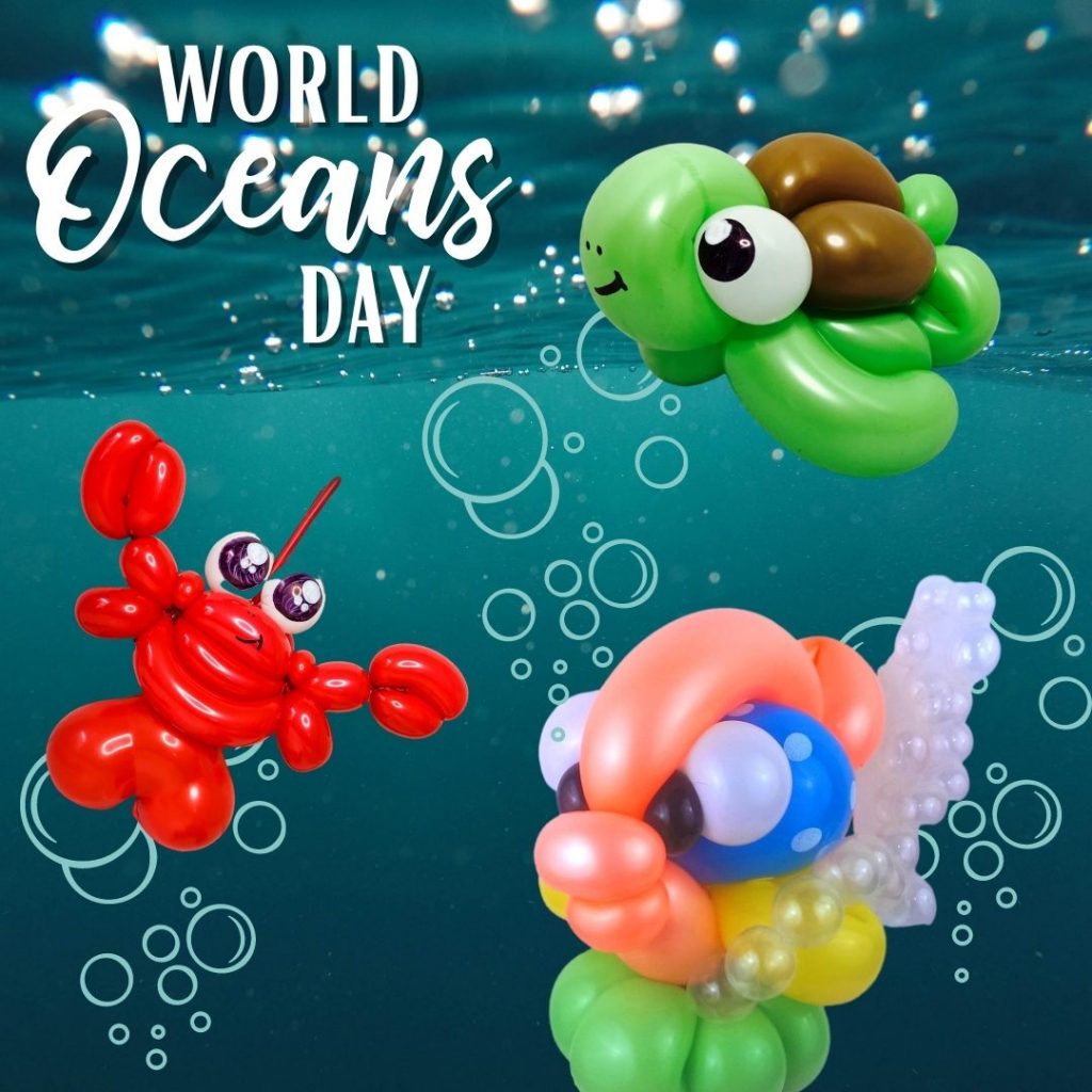 World Oceans Day - lobster, turtle, and fish