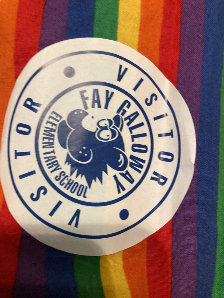 Visitor badge at Fay Galloway Elementary School